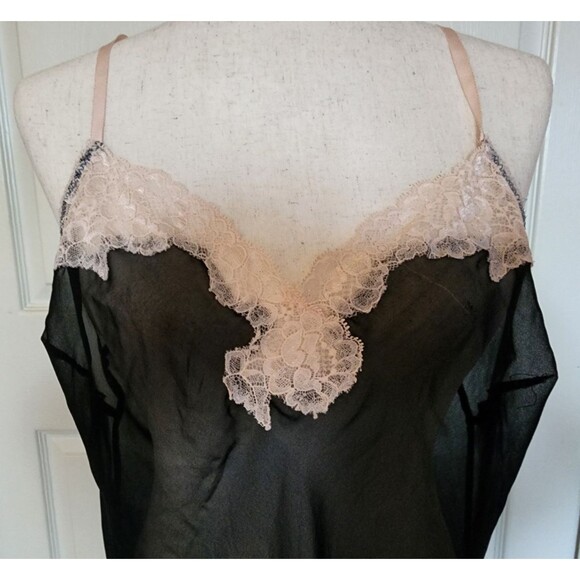 Victoria's Secret Sz Large Black Blush Pink Lace Lingerie Slip Sheer Nightgown - Picture 8 of 16